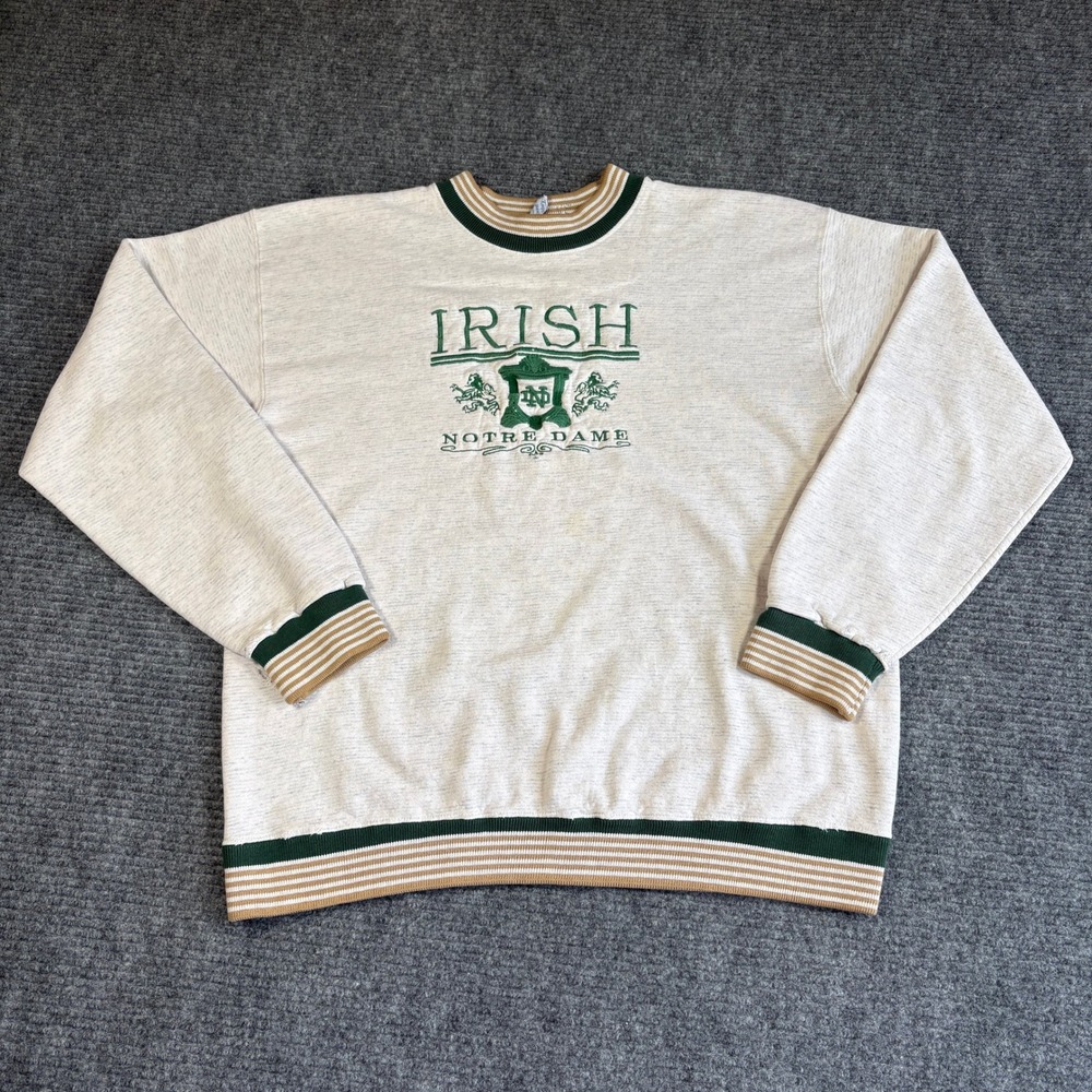 Vintage 90s Notre Dame Irish Midwest Embroidery Sweatshirt Gray Mens L